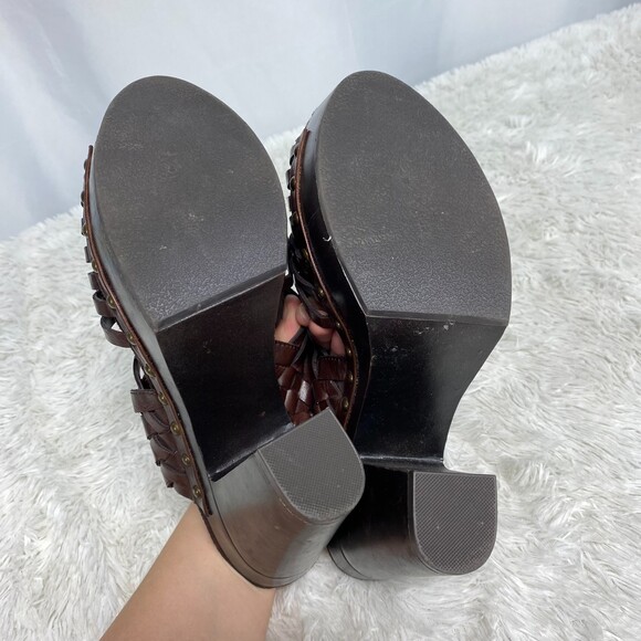 Zodiac Vintage Brown Leather Woven Platform Block Heels Approx 9 - Picture 8 of 10